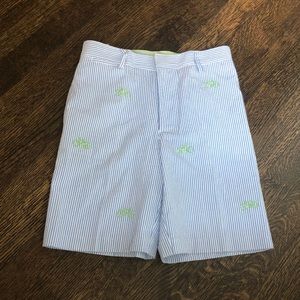 NWT Florence Eiseman Blue Seersucker Shorts with green Bicycle Embroidery sz 7